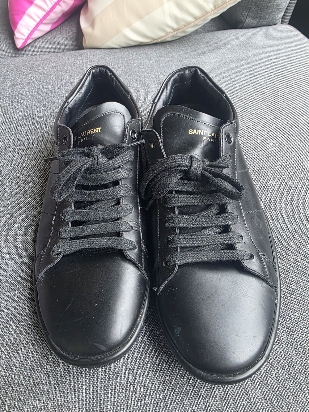 Saint Laurent Paris Court Classic Lips Size 40.5 Black Leather Low Top Sneakers